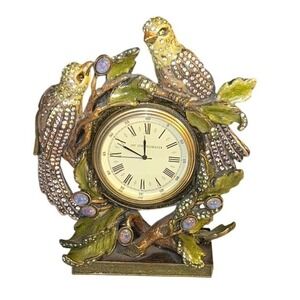 Jay Strongwater Jeweled Bird Clock‎ Sworovski Crystals Enamel 5"x4.25"